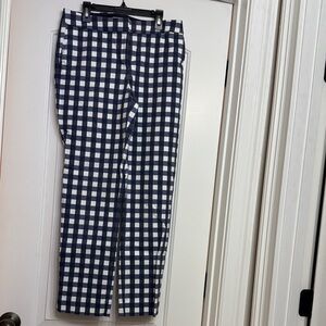 Boden Women's Navy and White Checkered Cropped Pants